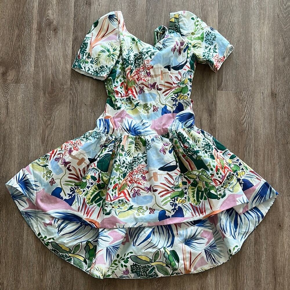 Linda Cunningham Floral Printed High‎ Low Short Sleeve Dress Size 6